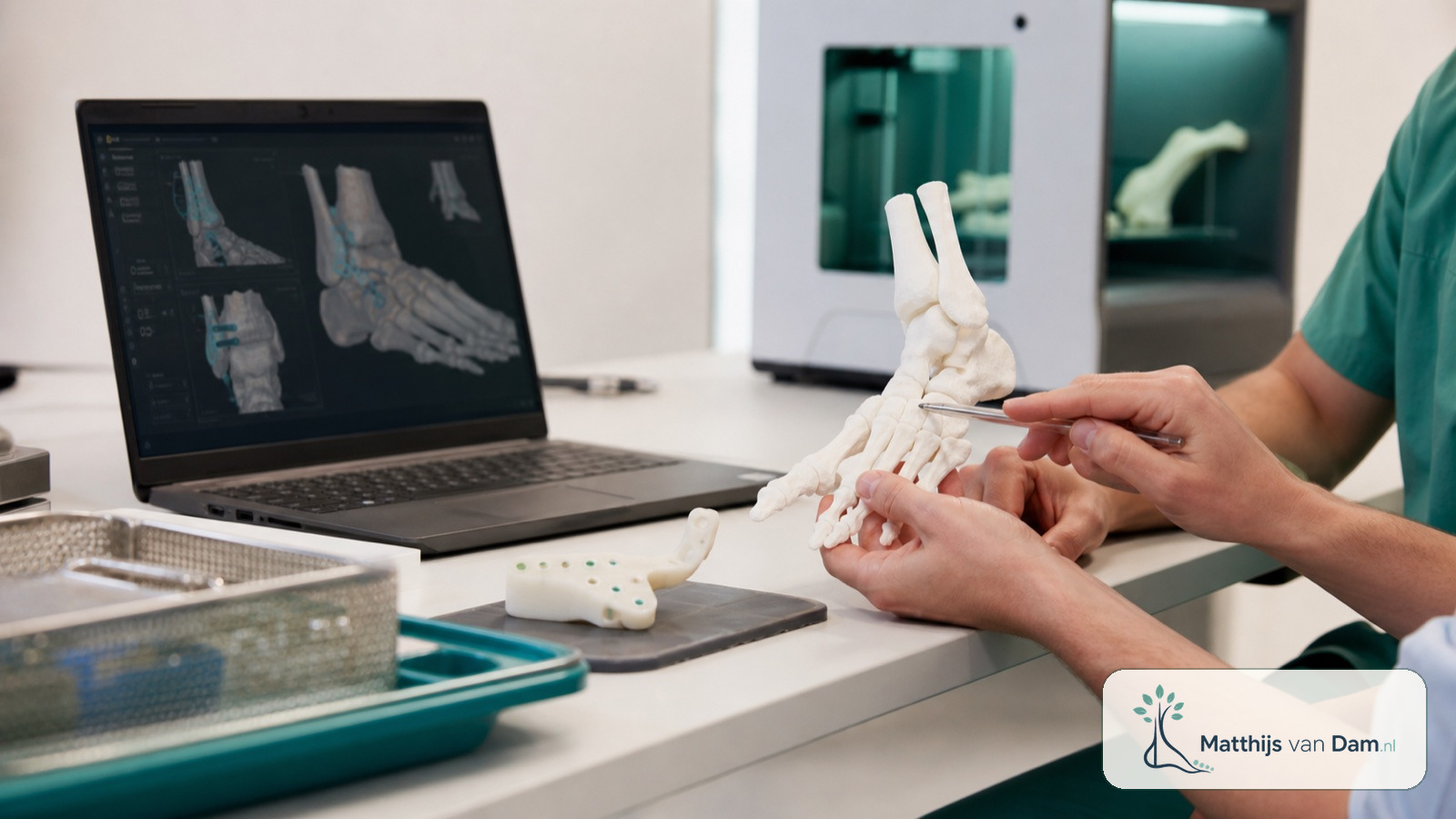 3D-geprint voetmodel en planning in een ziekenhuislab