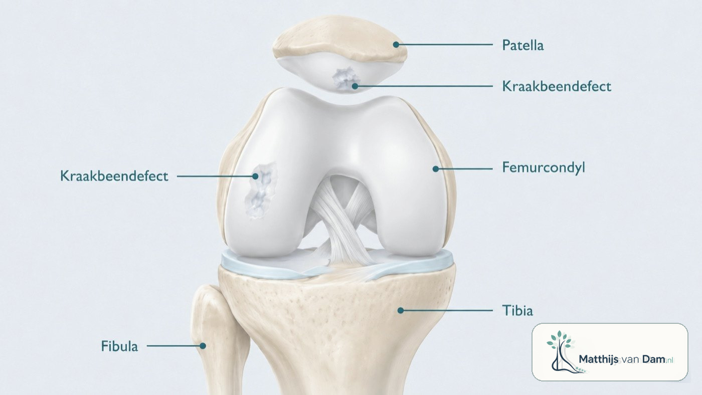 Medische illustratie van kraakbeendefecten in de knie