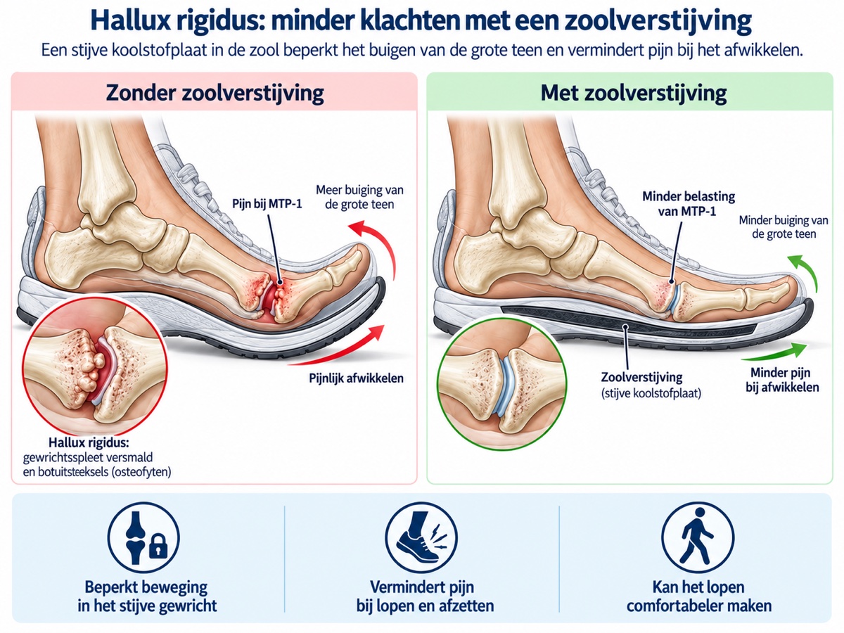 Vergelijking van afwikkelen met en zonder zoolverstijving bij hallux rigidus