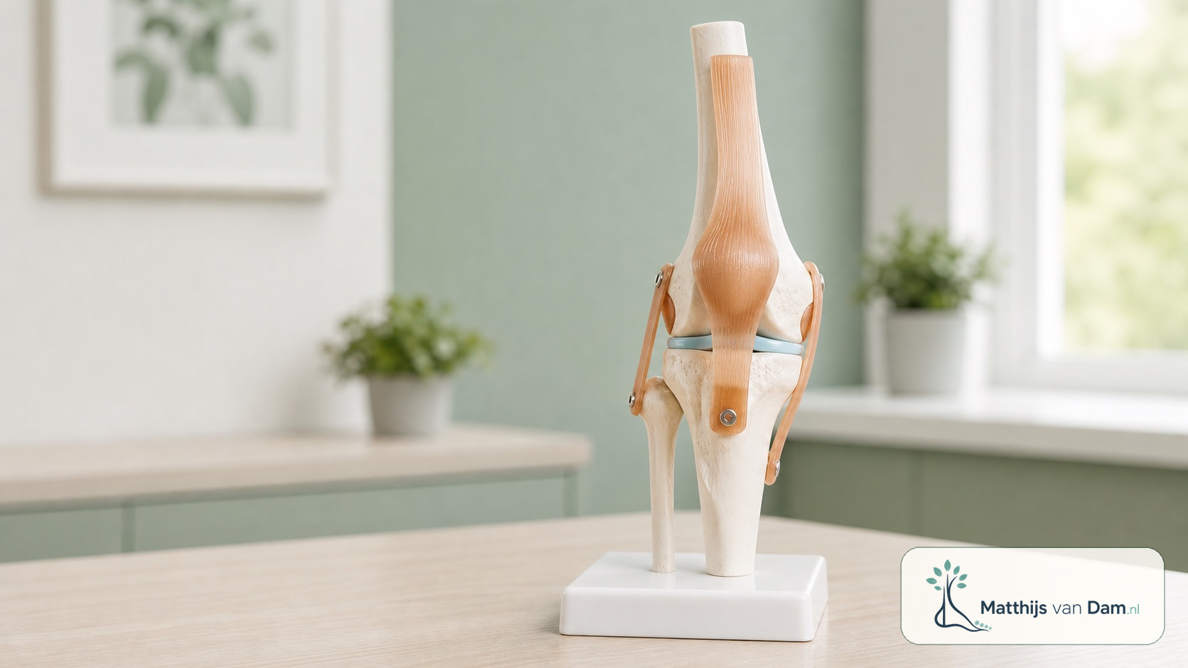 Anatomisch kniemodel in een rustige spreekkamer